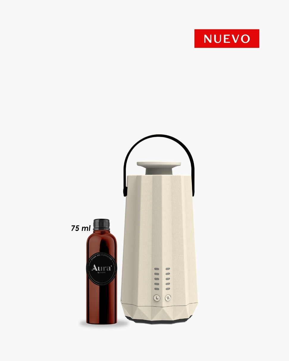 Difusor portátil Cometa Aura by Simplifik recargable para aromatización de ambientes con control desde app móvil arena