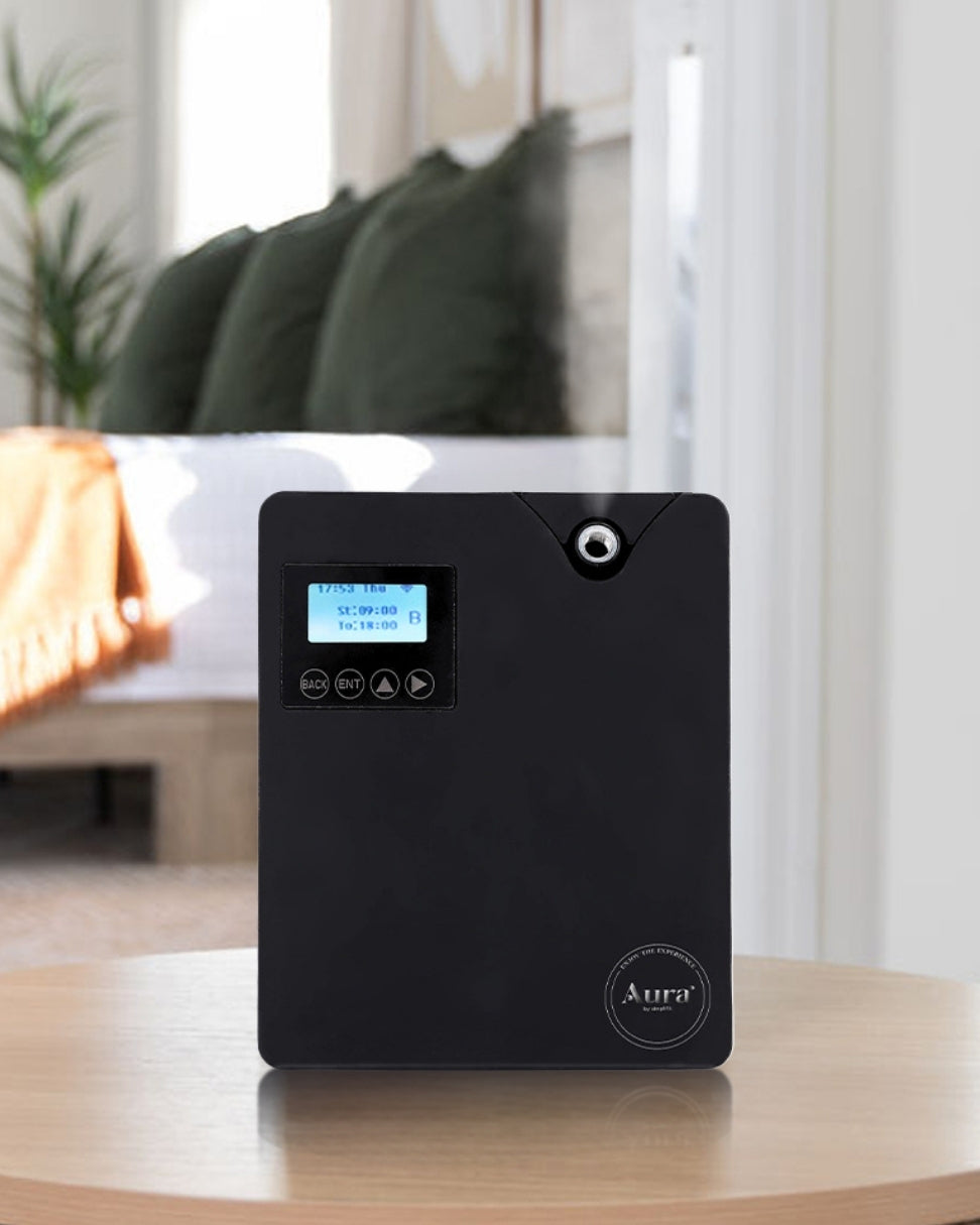 Difusor profesional Lyra Aura by Simplifik para aromatización de ambientes con control desde app móvil black