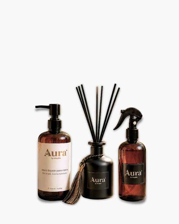 Kit Aromático Aura by Simplifik con jabón líquido, mikado y spray room para aromatización de espacios