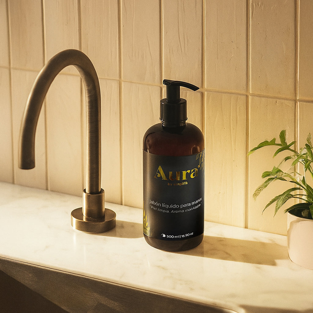 Jabón líquido para manos Aura by Simplifik aroma Tipo Abercrombie 